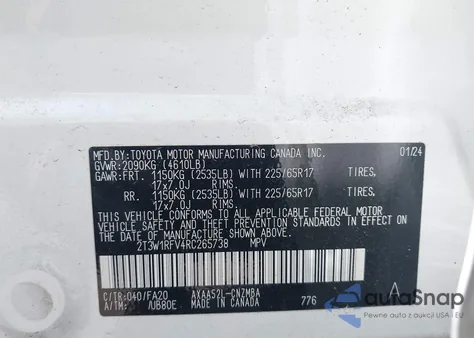 2024 Toyota Rav4 Xle from USA, damaged, VIN 2T3W1RFV4RC265738